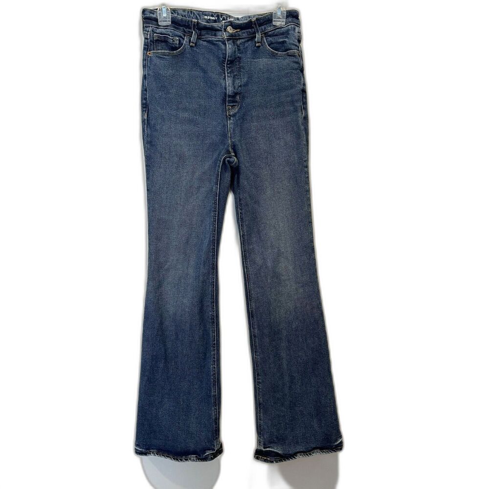 Old Navy High Rise Flare Jeans Medium Blue Wash Stretch 70s Retro Women sz 6 - Picture 2 of 9